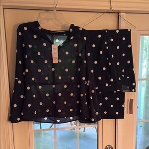 Banana Republic Navy and White Polka Dot Blouse with Matching Pants